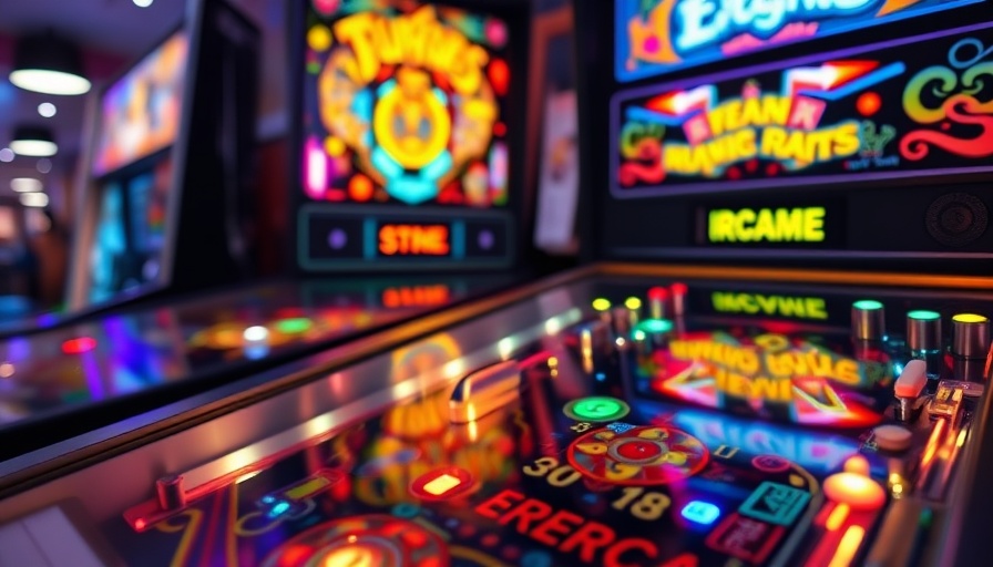 Vivid pinball machine panel with colorful graphics and bright lights.