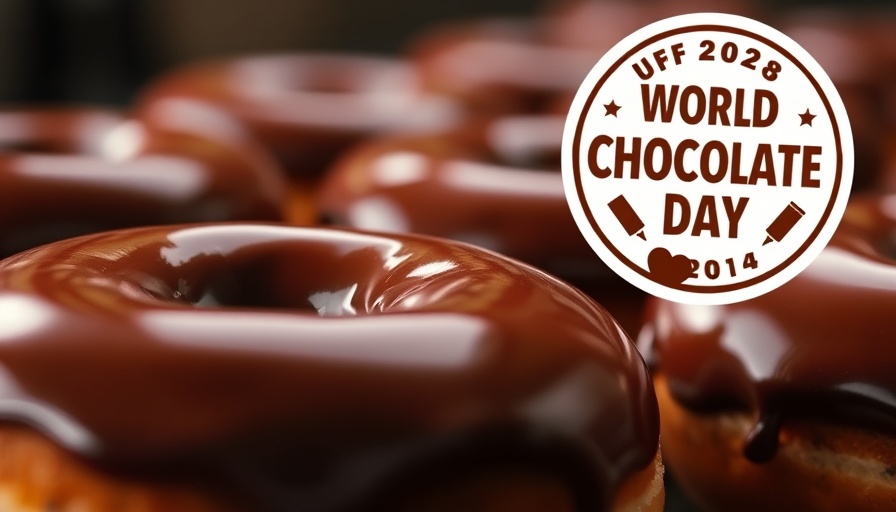 Krispy Kreme chocolate-glazed doughnuts with World Chocolate Day logo.