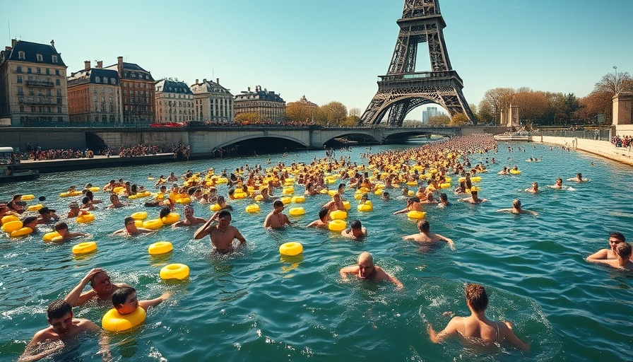 Public swimming near Eiffel Tower in River Seine