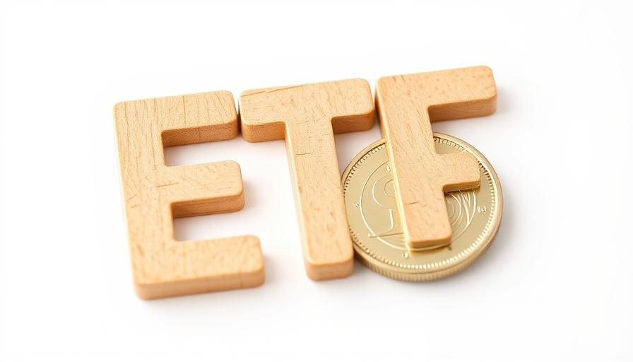 Solana coin beside wooden ETF blocks on a white surface.