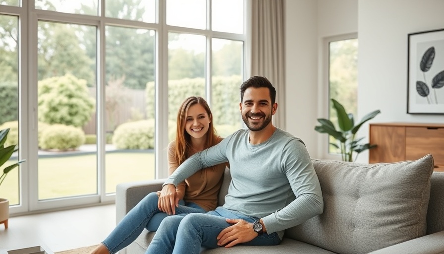 Smiling duo building a self-funded 8-figure brand in a modern living room.