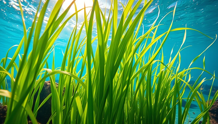 Underwater seagrass scene promoting ocean health sustainability.