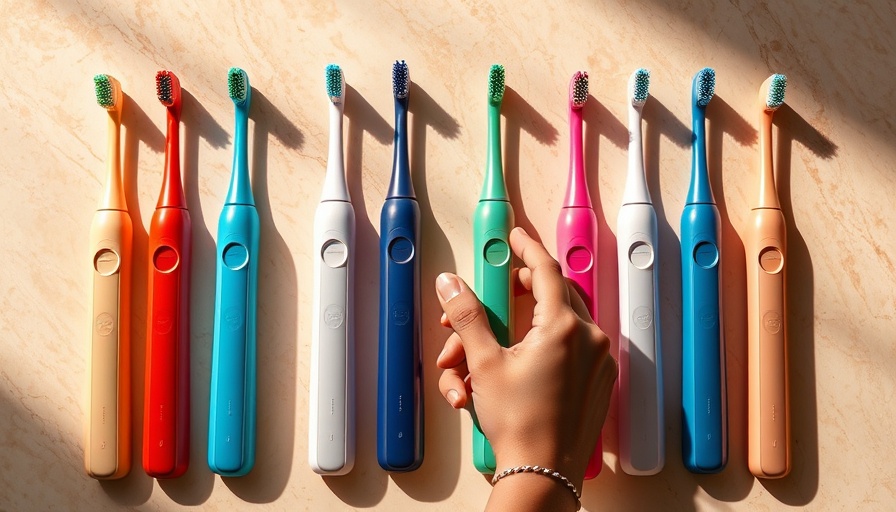 Colorful electric toothbrushes neatly arranged, showcasing product display for an omnichannel marketing program.