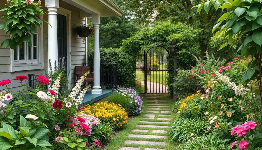 Eco-friendly gardening in a charming front yard with flowers and greenery.