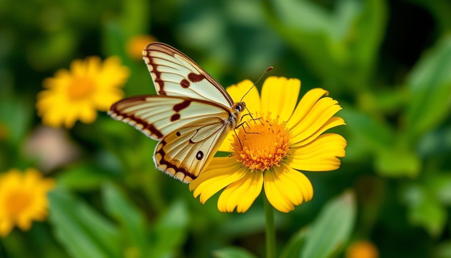 Butterfly on yellow flower in pollinator garden.