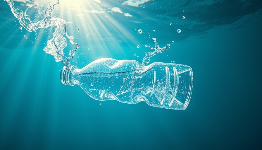 Photorealistic image of nanoplastics pollution with submerged bottle.