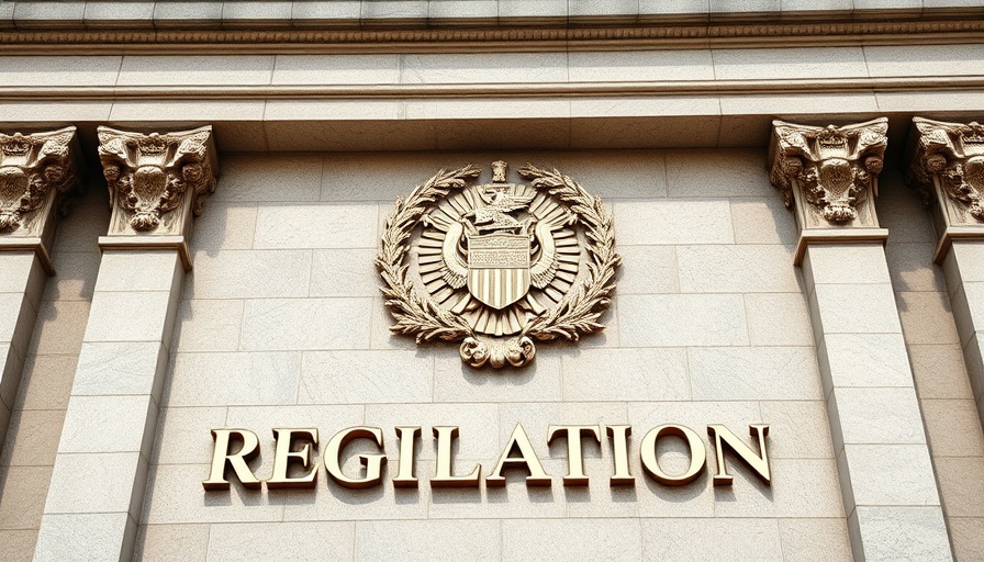 Emblem on stone wall representing digital assets regulation.