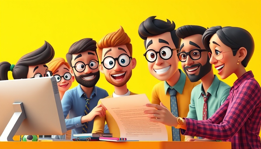 Cartoon characters coding AI collaboratively in a bright environment.