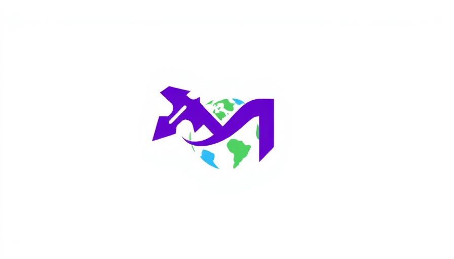Minimalistic logo with stylized planet and rocket.