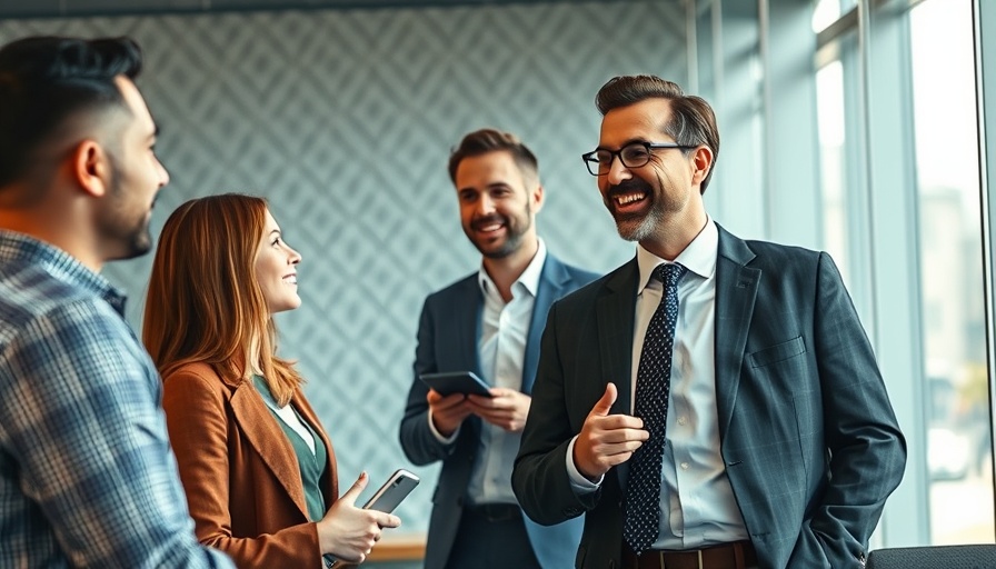 Businessman discussing market dip opportunity with colleagues in an office.