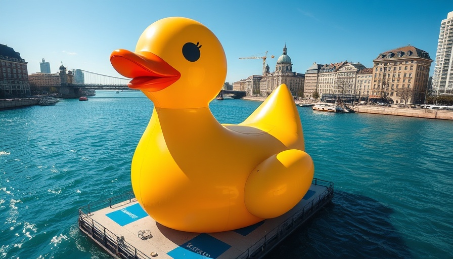 Vibrant inflatable duck on river barge showcasing demand generation strategies.