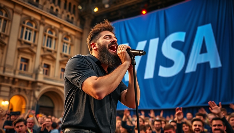 Visa Live at Le Louvre Campaign: Singer on stage at night.