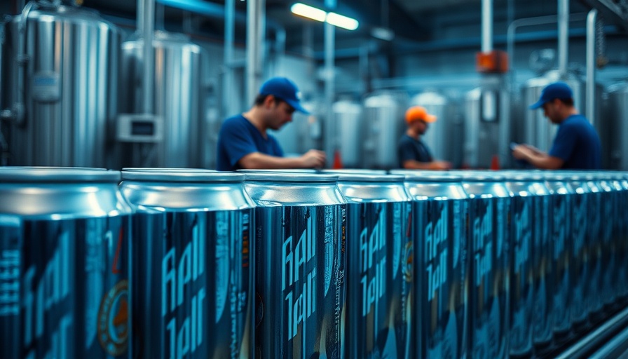 Row of aluminum cans on brewery line amid Charlotte brewers canning crisis.