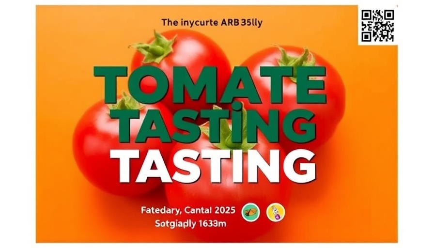 Tomato Trial Tasting event flyer details with date and location.