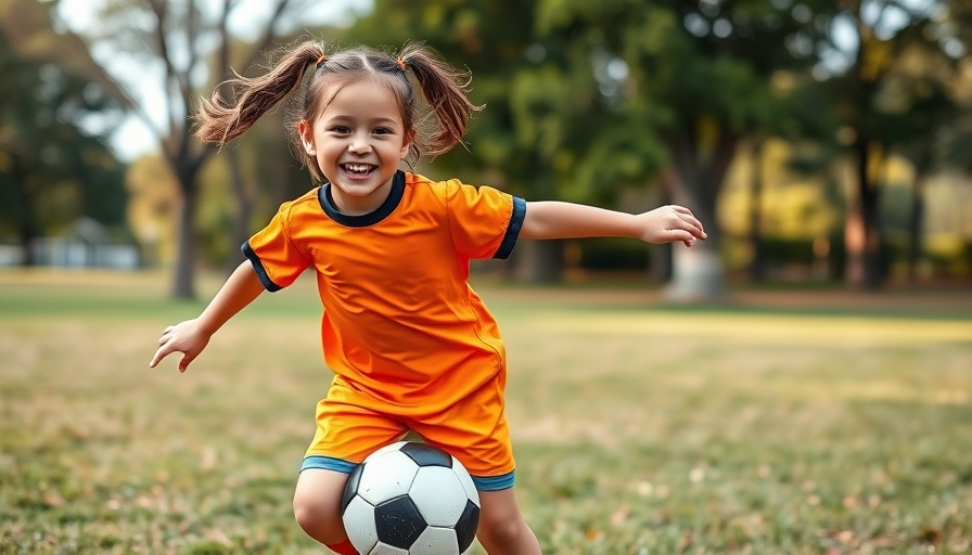 Cheerful child plays soccer during Soccer Shots Free Fun Day.