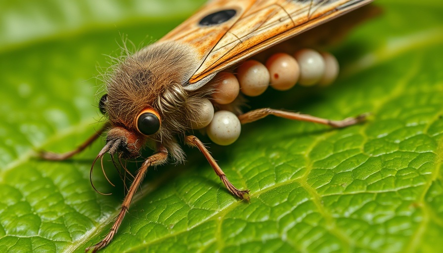Close-up of moth laying eggs on a leaf, showcasing acoustic interaction.