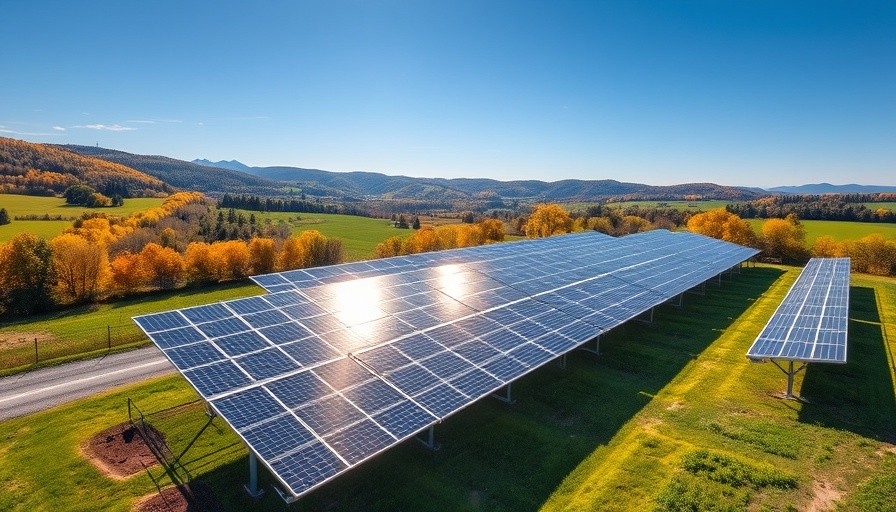 Solar panels in a beautiful rural landscape, promoting renewable energy and hospitality.