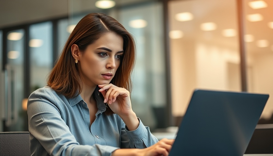 Woman analyzing stablecoin payments on a laptop in the office