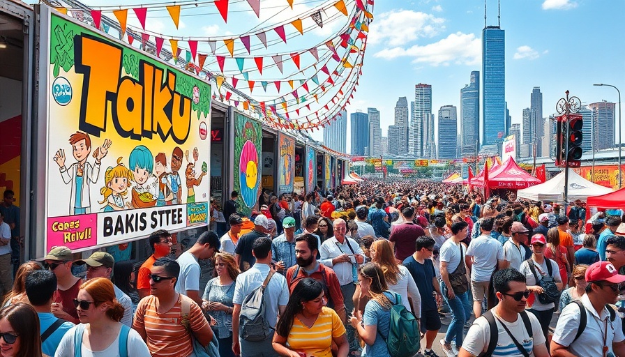 Colorful festival poster featuring local events with a vibrant cartoon illustration.
