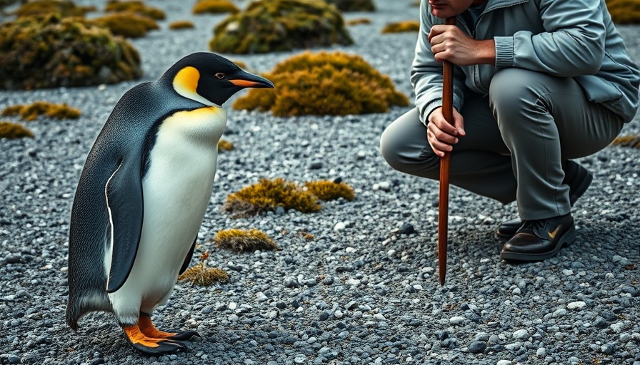 Global Penguin Society conservation - Penguin and man interaction on coastal terrain.