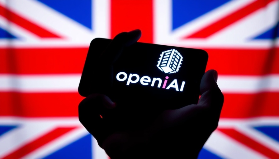 OpenAI logo on phone with UK flag backdrop, symbolizing partnership.