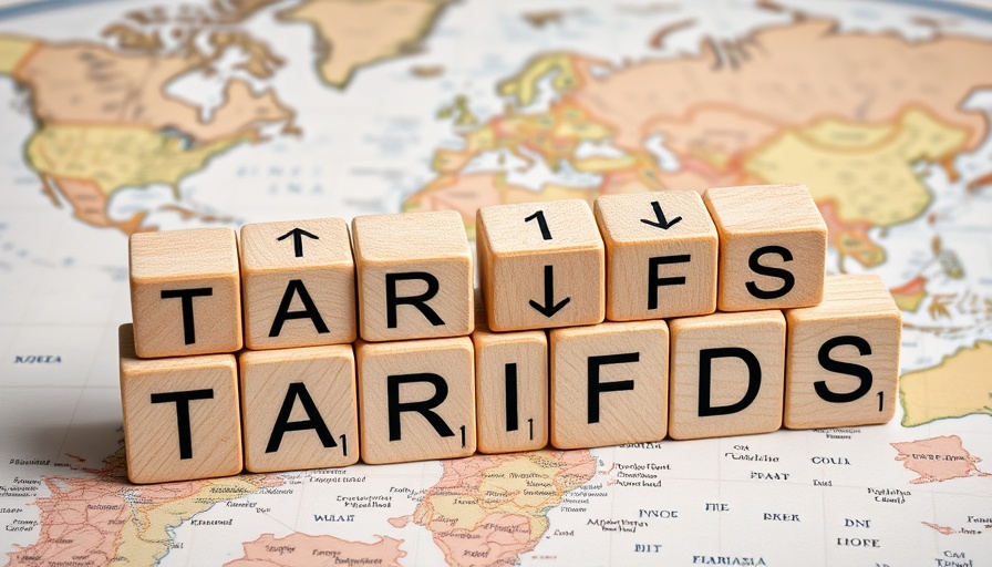 Tariffs represented by wooden blocks on world map.