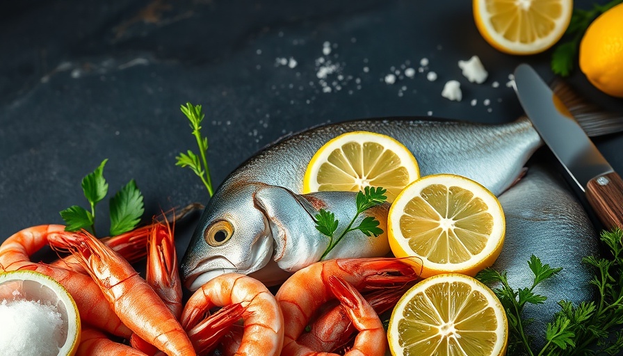 Community seafood meal in Durham with vibrant seafood display.