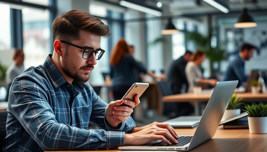 Analyzing fraud compliance gaps on laptop and smartphone in office.