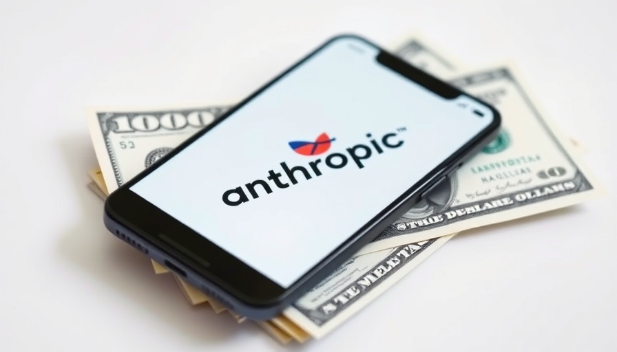 Anthropic logo on phone screen over dollar bills, symbolizing financial growth.