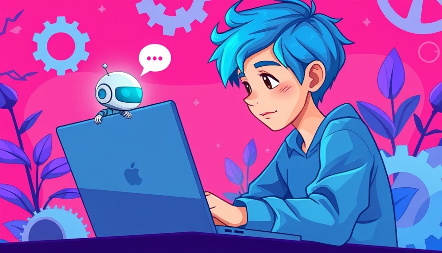 Cartoon illustration of AI interaction with map generator theme.
