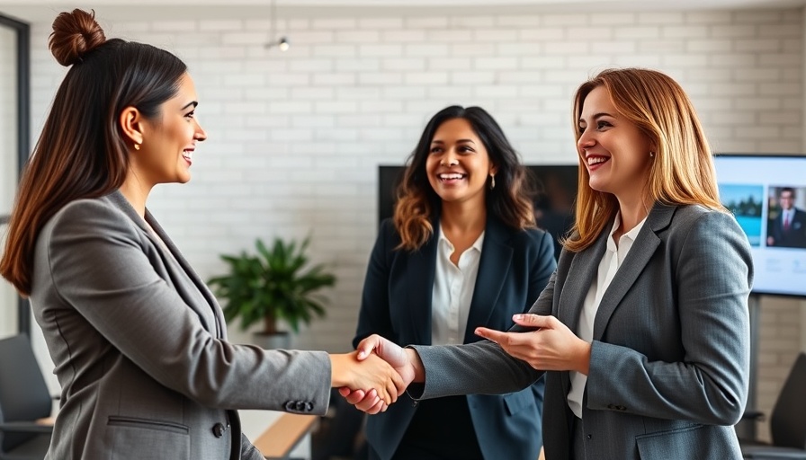 Professional women shaking hands in hiring meeting, referrals in hiring.