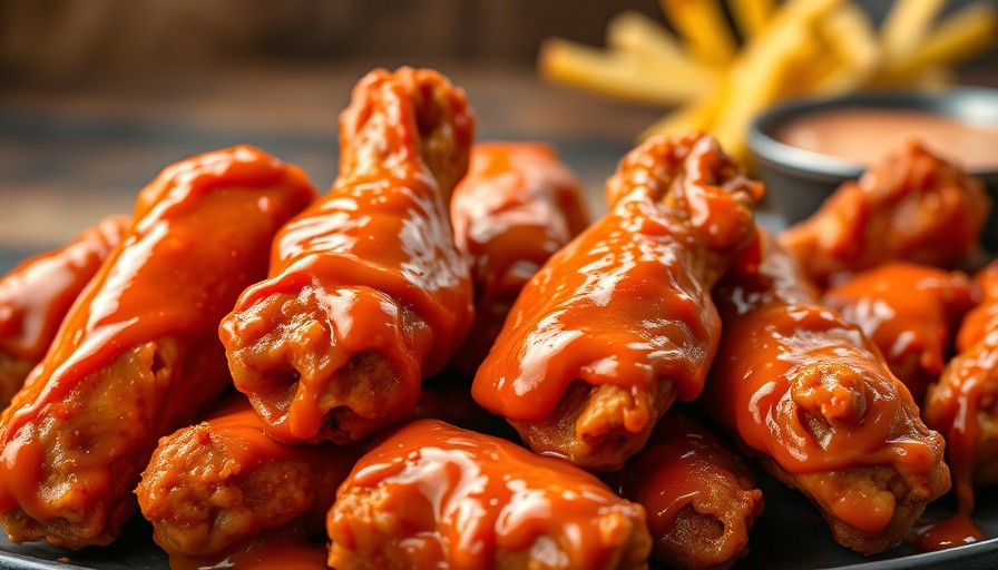 Spicy buffalo chicken wings for National Chicken Wing Day deals.