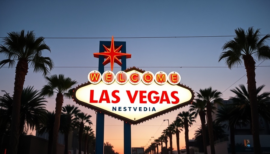 Las Vegas sign at dusk representing tourism decline.