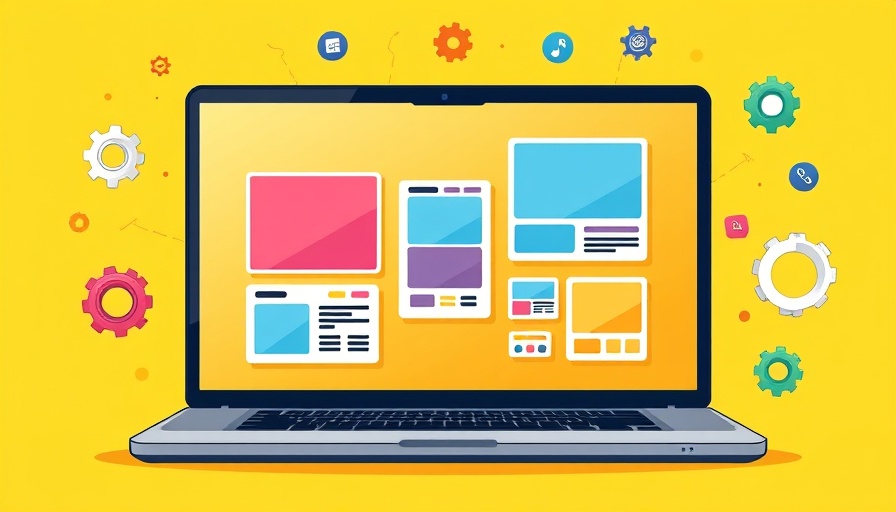 Colorful home inventory templates on laptop screen with gears.