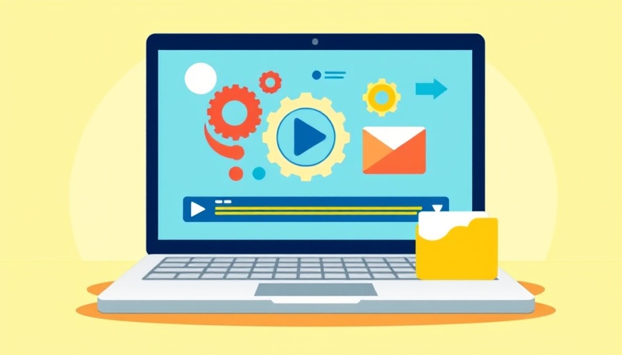 Colorful cartoon of video planning templates on a laptop screen.