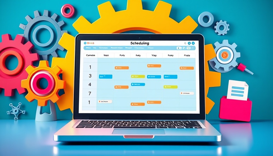 Digital laptop display with interview schedule templates.