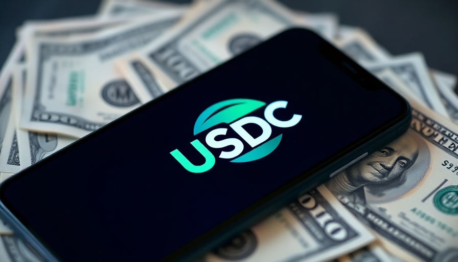 USDC stablecoin logo on phone with US dollars