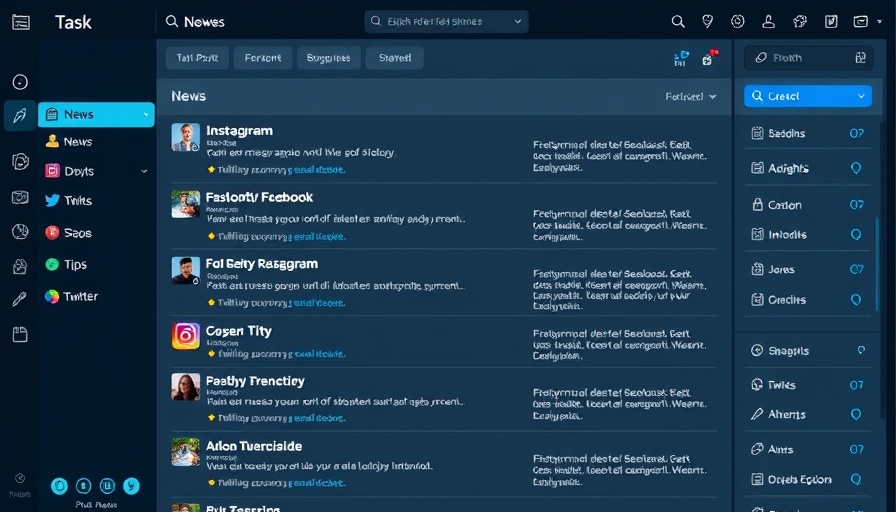 Task management software interface for social media marketing