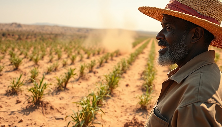 Farmer in Madagascar examining drought-resistant crops, showing resilience in agriculture.
