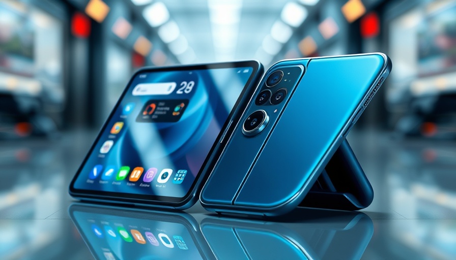 Futuristic foldable smartphone showcasing sleek design and triple camera.