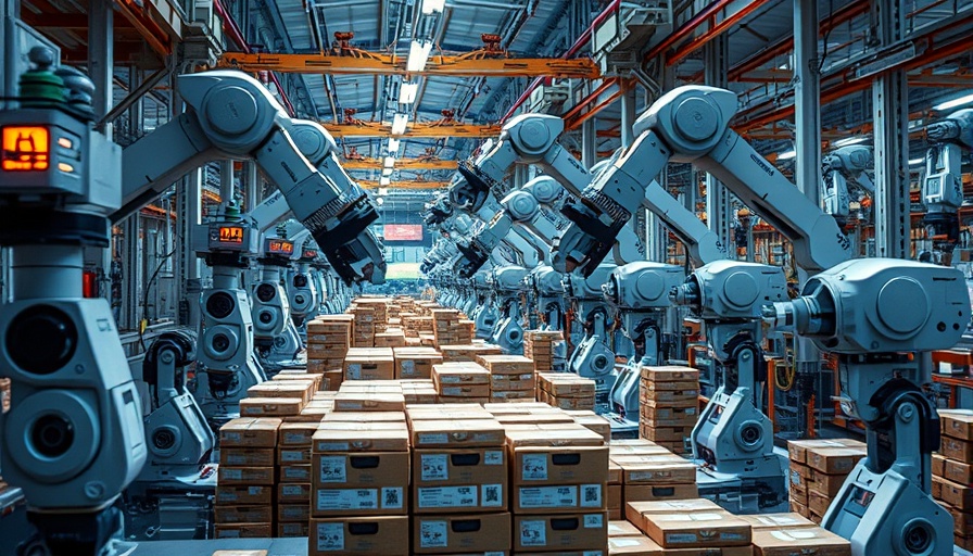 Robotic arms automating logistics tasks in a warehouse.