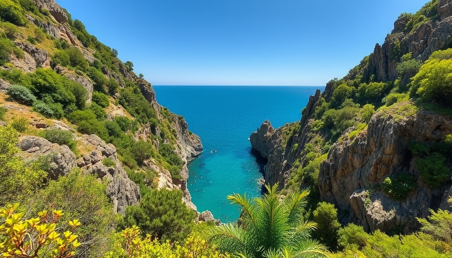 Serene rocky landscape with lush foliage in Sardinia, ideal for a sustainable holiday.