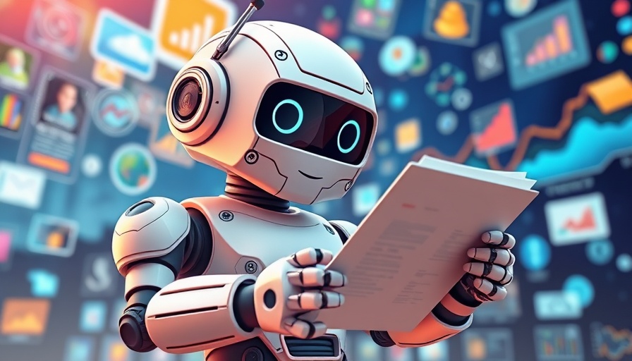 Colorful AI robot summarizing documents and articles digitally.