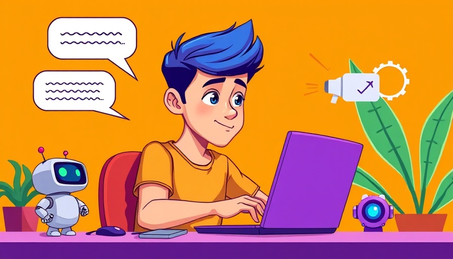 Cartoon of a person using ChatGPT for resume writing on orange background.