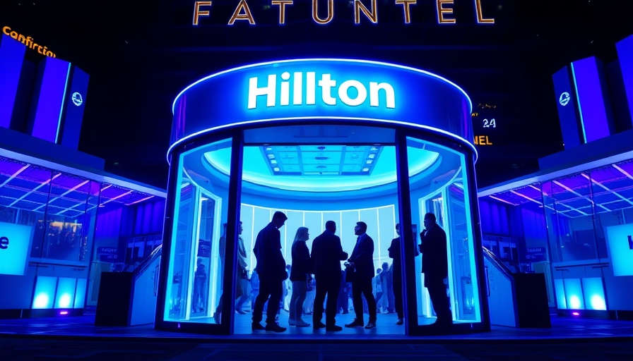 Futuristic SDCC 2025 brand activation scene with vibrant lighting.