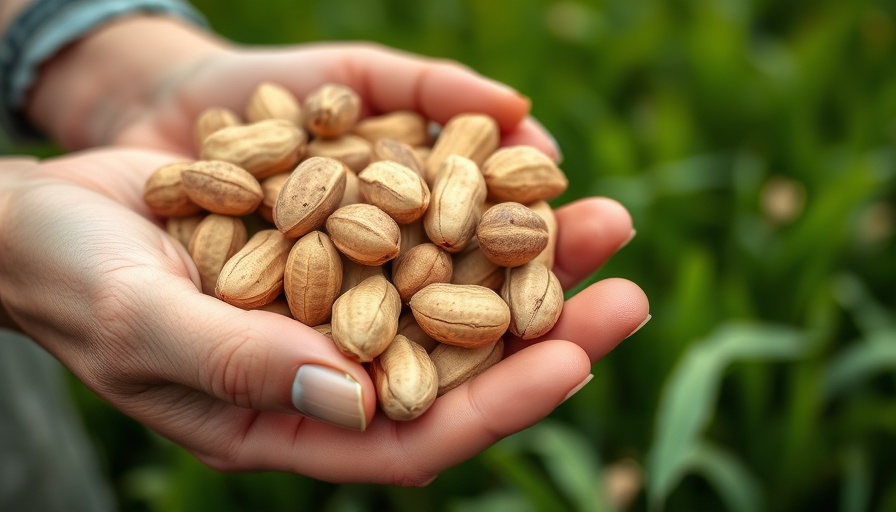 Climate-resilient peanuts freshly harvested in green field background.