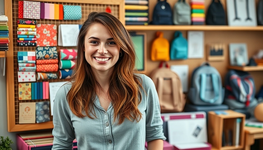 Creative woman with school product designs on board, cult products for back to school season.