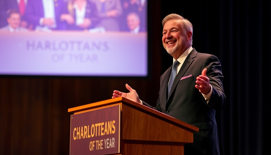 Man delivering speech for Charlotteans of the Year nominations.