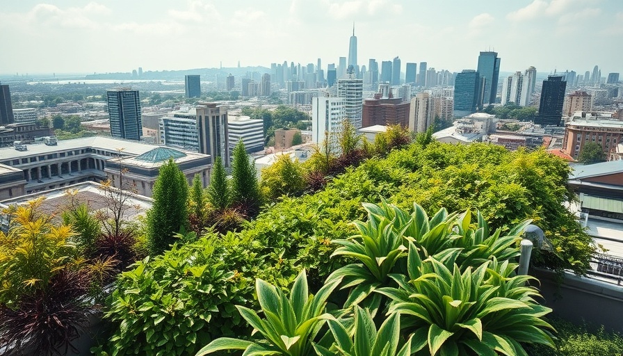 Sustainable green rooftop garden in urban city.