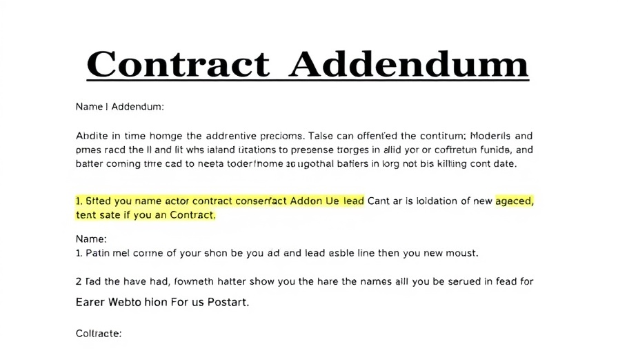Contract addendum template with placeholder text, professional design